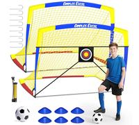 Dimples Excel Buts de Football Pop-Up - Pliables pour Enfants | 2 Buts 152x110 cm avec Ballon, Pompe, Cônes et Cible | Couleur : Bleu Jaune | Idéal pour Le Jardin et comme Cadeau