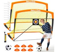 Dimples Excel Buts de Football Pop-Up - Pliables pour Enfants | 2 Buts 213x152 cm avec Ballon, Pompe, Cônes et Cible | Couleur : Orange Noir | Idéal pour Le Jardin et comme Cadeau
