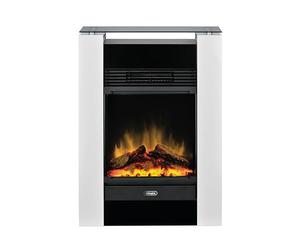 Dimplex Gisella Cheminée Électrique avec Cadre Blanc et Tablette en Verre - Cheminee Electrique Effet Flamme LED Optiflame - Soufflerie Chauffante 1,5 KW activable - Télécommande Incluse