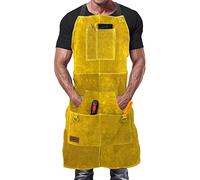DIMWELD Tablier de Soudeur Professionnel en Cuir pour Homme avec 6 Poches. Tablier de Soudure Durable de Travail anti-flamme et Protection pour Forgeron - Jaune - Taille Unique
