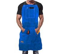 DIMWELD Tablier de Soudeur Professionnel en Cuir pour Homme avec 6 Poches. Tablier de Soudure Durable de Travail anti-flamme et Protection pour Forgeron - Bleu - Taille Unique