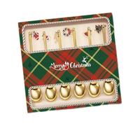 DimyFew 6 Pièces Noël Cuillères Fourchettes Coffret Cadeau Fantaisie Acier Inoxydable Ornament Table Ustensiles Convient pour Réunion Festive Célébration Repa, Cuillères Dorées