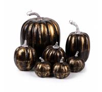 DimyFew 7 Pièces Citrouille Artificielle Peint à la Main Citrouille Décorative Rustique Décoration pour Halloween , Noir, Doré , Ensemble De 7 Citrouilles Noires Et Dorées