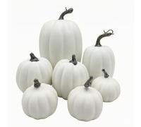 DimyFew 7 Pièces Citrouille Artificielle Peint à la Main Citrouille Décorative Rustique Décoration pour Halloween , Blanc , Ensemble De 7 Citrouilles Blanches