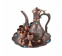 DimyFew Bronze Drinking Vessel Assortiment pour Alcool avec Carafe Décanteur Six Coupes Plateau Service Élégant en Alliage de Zinc Finitions Soignées Style, Antique Copper