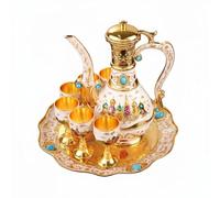 DimyFew Bronze Drinking Vessel Assortiment pour Alcool avec Carafe Décanteur Six Coupes Plateau Service Élégant en Alliage de Zinc Finitions Soignées Style, Gold White