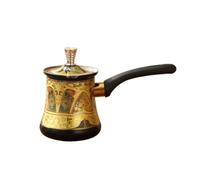 DimyFew Cafetière Vintage Couvercle Ajusté Pot à Café Verseuse à Café Manche Long, Noir, Motifs Dorés Et Rouges, Base Noire, Poignée Noire