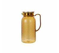 DimyFew Carafe à Jus Acrylique Pichet Boisson Verseuse avec Couvercle Anse Ergonomique Texture Decorative Antidérapante Convient à la Fête Cuisine Salon, Ambre, 1.8L