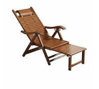 DimyFew Fauteuil Relax Pliant Bambou Chaise Longue Siège Inclinable Transat Dossier Réglable à 5 Crans Capacité de 300kg Pliage Multi-Sections pour Gain de, Marron, Version Allongée