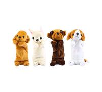 DimyFew Lot de 4 Trousses à Crayons en Peluche en Forme de Chien, Sacs à stylos, Sacs à Main Pratiques, Pochettes Multifonctions pour Animaux, à cosmétiques, Brun