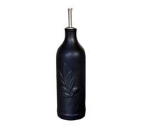 DimyFew Olive Huile Distributeur Bouteille Céramique Verseur Embossé Récipient 500ml avec Entonnoir Convient à La Cuisine Fête Café, Automatique Noir