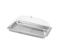 DimyFew Plateau à Gâteau Plateau de Service Plateau Rectangulaire avec Cloche en Acier Inoxydable Idéal pour Présenter Pâtisseries Fruits, 50 X 35 X 5 Cm