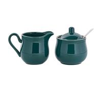 DimyFew Sucrier Ensemble En Céramique Pichet à Crème Pot à Lait Boîte à Sucre avec Couvercle et Cuillère Finition Raffinée Utilisation Pratique Adapté à La Dé, Vert