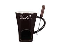 DimyFew Tasse à Fondue avec Fourchette, Service à Fondue au Chocolat en Céramique, Fondue Chocolat Bougie pour Fromage Snacks, Beurre, Tasses Fondue au Chocolat Domestique, 130 ML, Marron