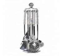 DimyFew Ustensiles en Acier Inoxydable 304 Set Ustensiles Cuisine Outils Cuisson Louche Passoire Spatule Service Pâtes Cuillère à Riz Support Rotatif Gain de, Multicolore