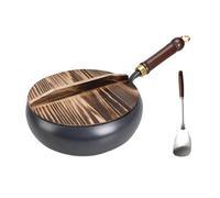 DimyFew Wok à Chinois avec Poignée Ergonomique et Bras Mélangeur, Fond Plat, Idéal pour Les Résidences étudiantes, Les Hôtels, Les Restaurants, Les, Couvercle En Bois de