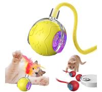dinblex Jouet interactif pour chat - Trois modes - Évitement automatique des obstacles - Balle intelligente à rouler avec corde et plumes - Jouet intelligent pour chatons (balle jaune avec queue de