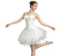 Dinchaakuarry White Swan Corset Costume For Stage, Polyester And Tulle