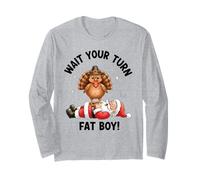 Dinde de Thanksgiving drôle Contre Le Père Noël : Attendez Votre Tour, Gros garçon Manche Longue