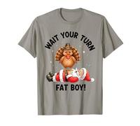 Dinde de Thanksgiving drôle Contre Le Père Noël : Attendez Votre Tour, Gros garçon T-Shirt