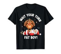 Dinde de Thanksgiving drôle Contre Le Père Noël : Attendez Votre Tour, Gros garçon T-Shirt