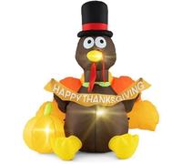 Dinde Gonflable Avec Citrouille Costway, Lumières Led, Chapeau De Pèlerin Queue Colorée, Décoration De Thanksgiving Intér Extér Multicolore