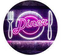 Diner Restaurant Knife Fork Dual Color LED Enseigne Lumineuse Neon Sign Blanc et violet 400 x 300mm st6s43-i3240-wp