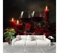 DîNer Romantique Aux Chandelles Papier Peint Intissé Fresque Murale 400x280 cm Rouge Poster Murale Photo pour Salon, Chambre, Salle à Manger, Effaçable Papier Peint Panoramique