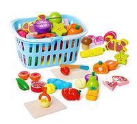 Dinette Bois Enfant, Fruits et Légumes Jouets, Accessoires Cuisine Enfant en Bois, Jeux De Rôle Montessori Jouets Éducatifs pour Fille 2 3 Ans