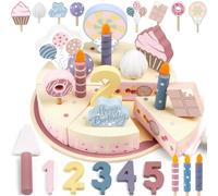 Dinette Cuisine Enfant,Gâteaux en Bois,Cuisine Jeux Accessoire Aliment Nourriture,Jouet Éducatif Éveil Montessori,Jouet Gâteaux Anniversaire Pâtisserie Jouet en Bois pour Garçon Fille Bébé 3 4 5 Ans