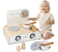 Dinette Cuisine pliante en bois pour enfants - Mamabrum - 32x21x26 cm - 2 brûleurs - Accessoires inclus