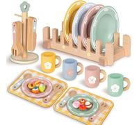 Dinette En Bois Enfant,Jouets De Cuisine En Bois Avec Tasses,Jeu De Vaisselle De Cuisine,Accessoires De Cuisine Jeux De Rôle Pour Filles Garçons 3+ Ans