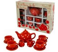 Dînette en porcelaine grand service de thé rouge a pois blanc pour enfant 3 ans+ Rouge G