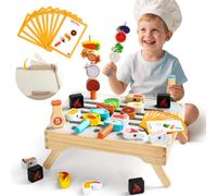 Dinette Enfant en Bois - Barbecue Kit Cuisine Enfants , 10 Cartes Menu & 29 Ingrédients , Jouet Enfant 3 Ans , Accessoire Cuisine Enfent , Jeux Garçon 3 Age , Cadeau Fille3 4 5 Ans