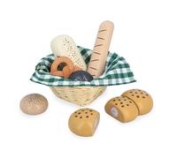 Janod - Panier de Boulangerie en Bois - Corbeille Viennoiseries - 6 Accessoires Dinette Réalistes - Idéal Complément Cuisine Enfant - Développe Imagination - Dès 3 Ans - J06645