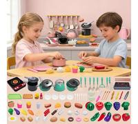 DîNette pour Enfant, Kit Cuisine Enfant Montessori, Kit Ustensiles De Cuisine Enfants, Fruit Legume Enfants Dinette, Jouet éDucatif CréAtif en Abs SéCurisé, pour Les Jeux De RôLe (Vert 86 pièces)