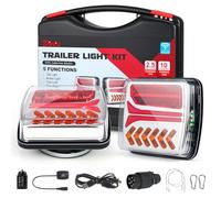 Dinfu feu remorque sans fil avec base magnétique, 12 V-24 V kit de feux arrière LED Wifi avec prise 7 broches + chargeur USB + corde anti-perte pour Auto, Camion, Tracteur, Remorque et Caravane