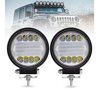 Dinfu J-eep Lot de 2 projecteurs de travail LED ronds 96 W Blanc Phare supplémentaire tout-terrain étanche IP68 Spot + Flood Projecteur de travail pour ATV UTV SUV Voiture Pelleteuse Chariot élévateur