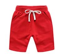 Dingdong Bébé Enfant Garçon Eté Coton Shorts(Rouge,7-8Ans)