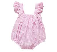 Dingdong Bébé Fille Eté Rayé Combinaison（Rose avec nœud à Deux Boucles,9-12Mois）