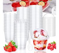 dingdong Tasses à Dessert,50 pièces Tasses à Dessert avec Couvercle et Cuillères,200 ml Bols à verrine Réutilisables,DIY Coupe à Dessert Plastique pour Mousse crème au Chocolat Pudding Dessert