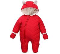 DINGDONG'S CLOSET Bébé Garçon Fille Hiver Matelassée à Capuche Combinaisons de Neige Snowsuit avec Gants(Rouge,9-12Mois)