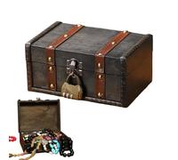 DINGFENG Coffrets Truffes Cadenas et Clé, 17 x 11 x 8 cm Coffre au trésor Pirate pour Enfant Boîte en Bois verrouillable Anniversaire Petite boîte en Bois boîte à Bijoux pour Rangement et décoration