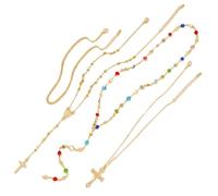 DINGFENG Collier Doré 4 Pièces Femme Ensemble de Colliers en Superposition Empilable et Ajustable Croix Homme Style Bohème avec Pendentif Croix Vintage Accessoire Elégant et Unique