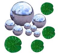 DINGFENG Lot de 8 Boules d'observation en Acier Inoxydable Poli Miroir 20 à 100 mm Boule Réfléchissante Flottante pour Mini Flottante Décoration de Jardin avec 3 Feuilles de Lotus Flottantes
