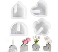 DINGFENG Moules Silicone Set 4 Vases Porte Bougie | Polyvalent Pour PlâTre Résine Cire Savon, Avec 20 Mèches et 4 Fixations, Nettoyage Facile