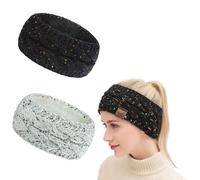 Dinghaole 2 Pièces Bandeau Cheveux Femme Hiver Polaire,Tricoté Bandeau Femme Elastique Avec Des Points de Couleur,Serre-Tête Tricoté Fille,Oreille Réchauffeur Bande Cheveux Avec Doublure en Peluche