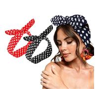 Dinghaole 2 Pièces Bandeaux à Pois Rouges pour Filles, Rouges pour Femmes Écharpe, Tête Rétro des Années 1940 Bandeau Bandana d'Arc Noir Boho Bandeau d'Oreille, Noël à Imprimé Vintage