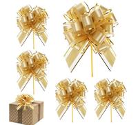 dinghaole 5 Pièces Dorés Nœuds à Tirer, 16cm Organza Nœuds pour Emballage Cadeau, Grand Nœuds Décoratifs à Tirer, pour Mariage, Saint Valentin, Noël, Anniversaire, Maisons Neuves, Décorations Cadeaux