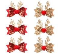 Dinghaole 6 PCS Accessoires Pour Cheveux De Noël - Pince À Cheveux, Serre-tête En Forme De Bois De Renne De Noël, Convient Pour Les Fêtes De Fin D'année Et Les Styles De Vacances (rouge Et Doré)
